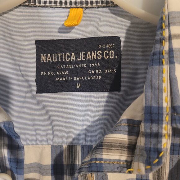 Nautica Men's Blue Plaid Short Sleeve Button Down Shirt Size M - Picture 3 of 4